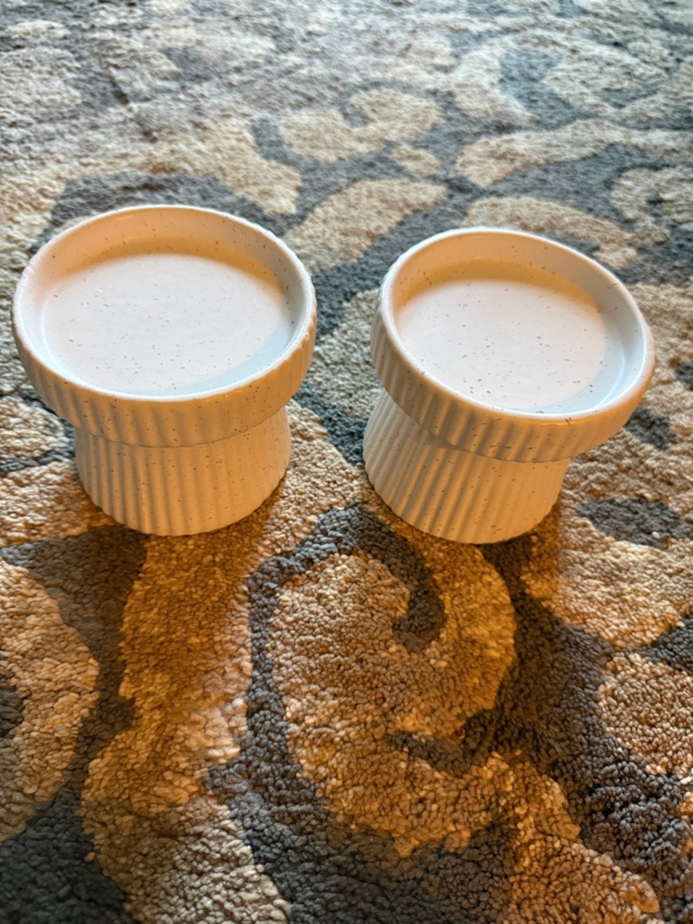 Speckled Cream Ceramic Ribbed Candle Holders - Set of 2